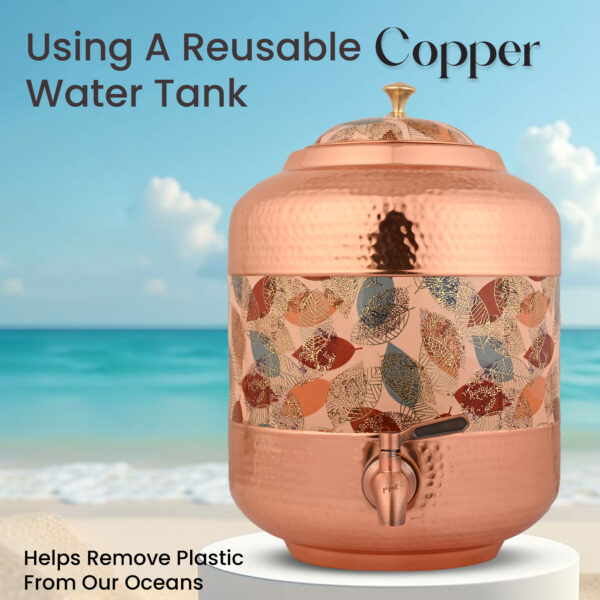 Copper Water Dispenser Hammered Carved Matka 11 Liter Container Pot with Royal Yellow Design - Image 8
