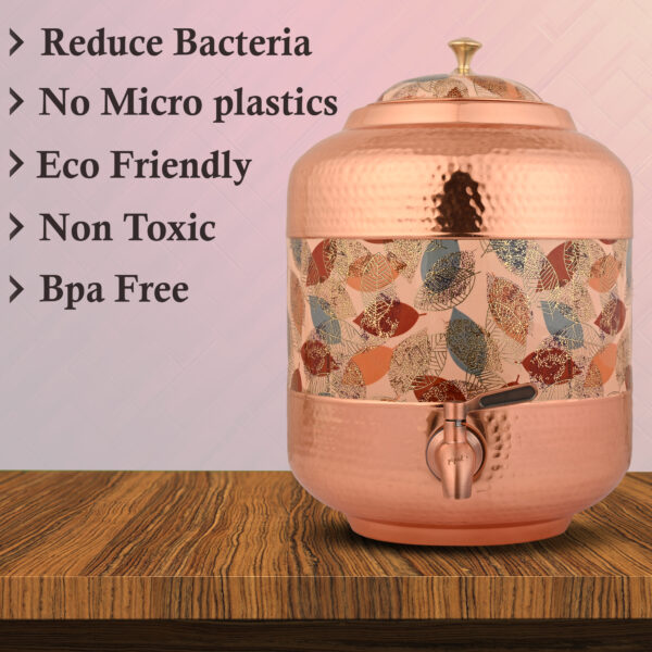 Copper Water Dispenser Hammered Carved Matka 11 Liter Container Pot with Royal Yellow Design - Image 7