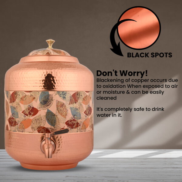 Copper Water Dispenser Hammered Carved Matka 11 Liter Container Pot with Royal Yellow Design - Image 6