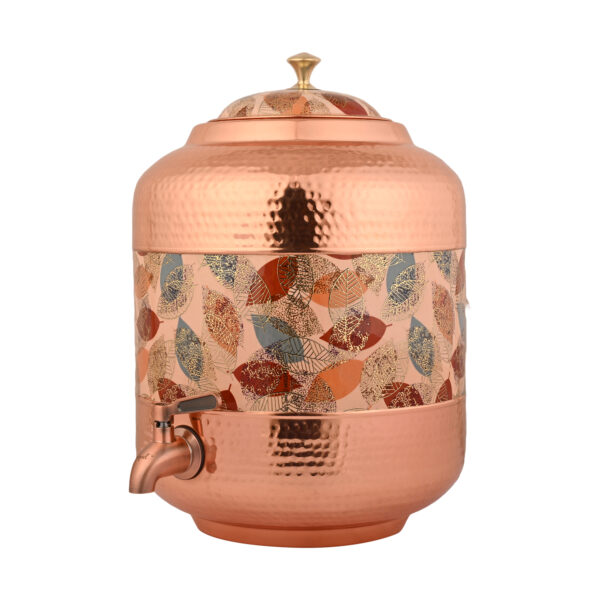 Copper Water Dispenser Hammered Carved Matka 11 Liter Container Pot with Royal Yellow Design - Image 3