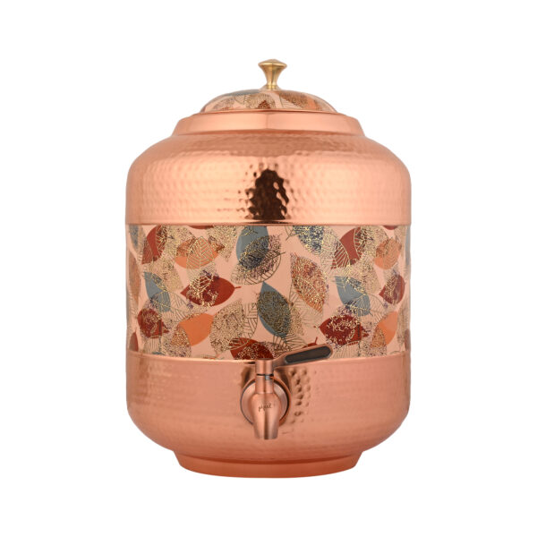 Copper Water Dispenser Hammered Carved Matka 11 Liter Container Pot with Royal Yellow Design - Image 2