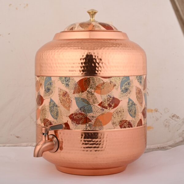 Copper Water Dispenser Hammered Carved Matka 11 Liter Container Pot with Royal Yellow Design - Image 5
