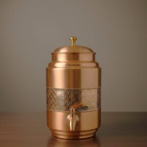 Copper Water Dispenser Etching Carving Matka 5 Liter Container Pot with Matt Finish Design