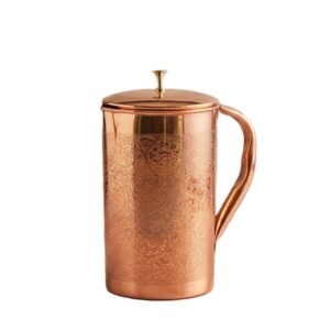 Decorative India Pure Ayurvedic Copper Water Pitcher – 1500ml Etching Copper Jug for Health & Immunity – Leak-Proof Storage Vessel