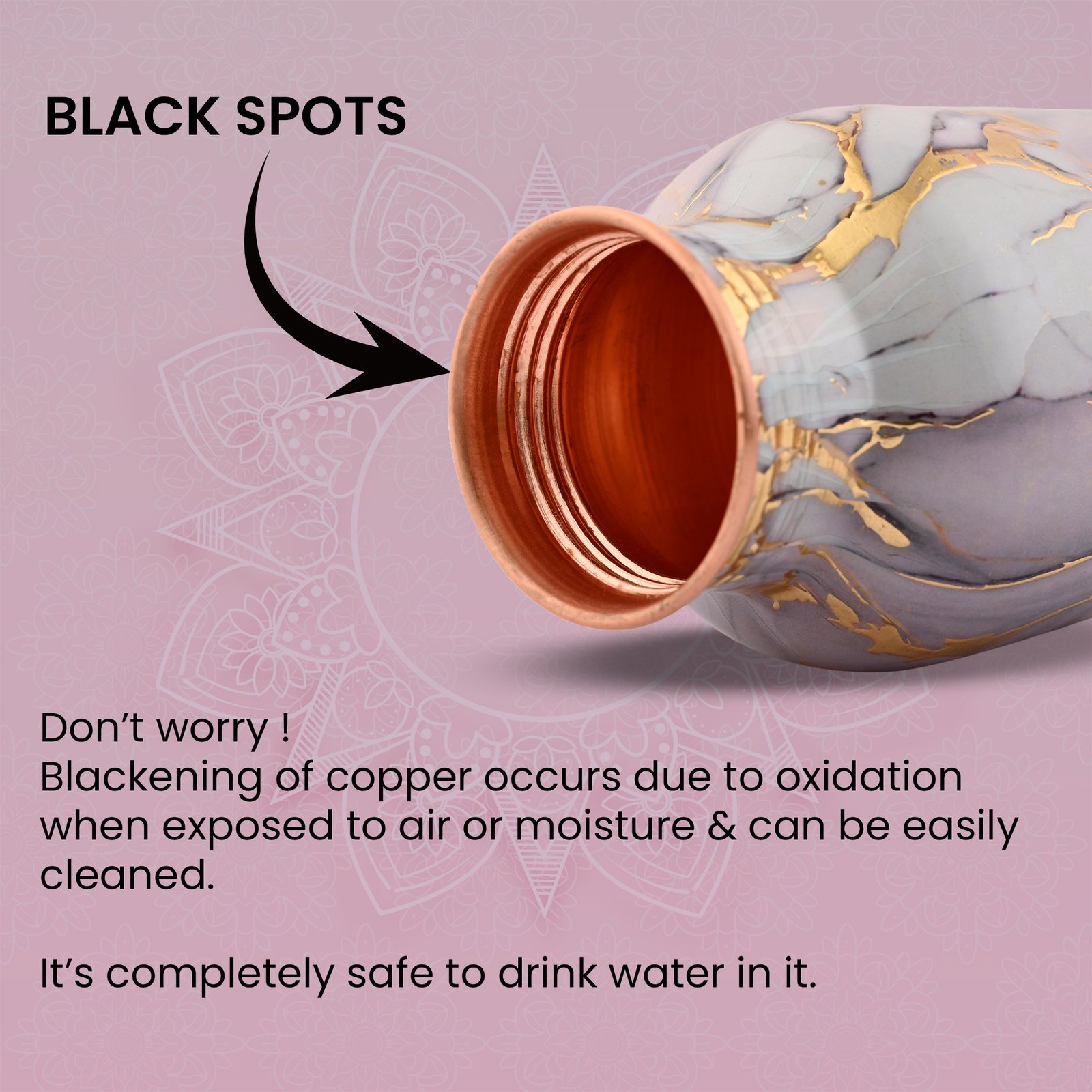 Premium Copper Water Bottle With White Gold Design Enameled Finish 1 Liter Leak Proof Protection - Image 3