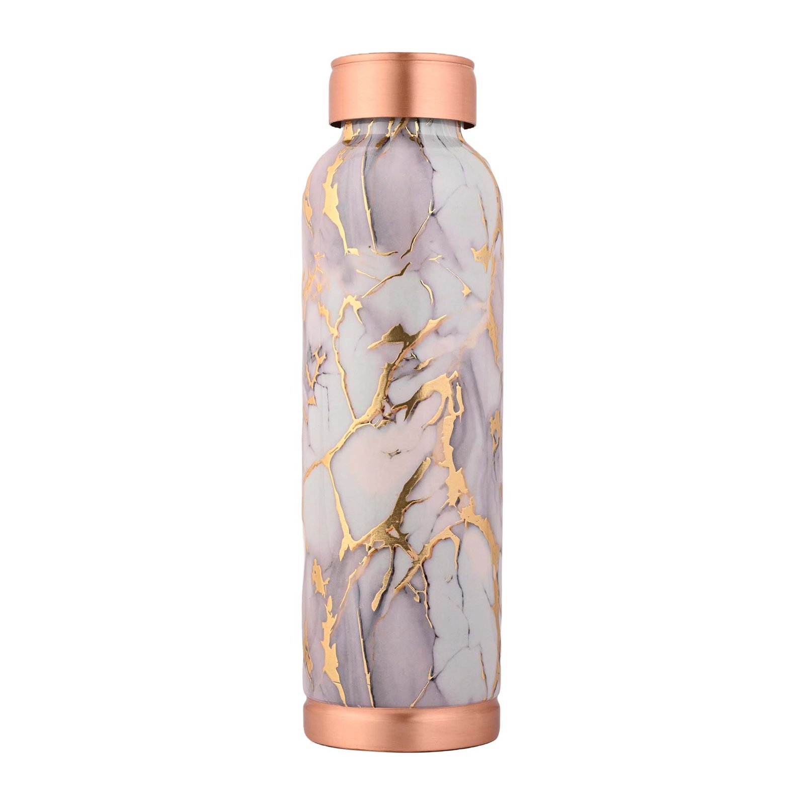 Premium Copper Water Bottle With White Gold Design Enameled Finish 1 Liter Leak Proof Protection - Image 2