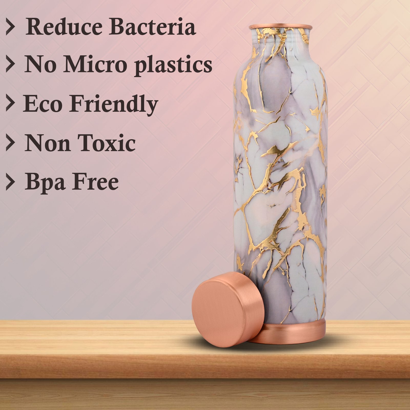 Premium Copper Water Bottle With White Gold Design Enameled Finish 1 Liter Leak Proof Protection - Image 4