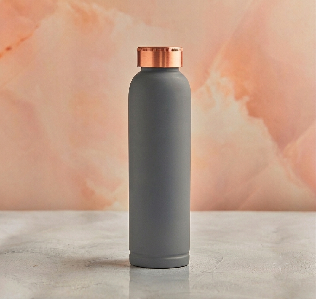 Premium Copper Water Bottle With Gray Color Design 1 Liter Leak Proof Protection - Image 4