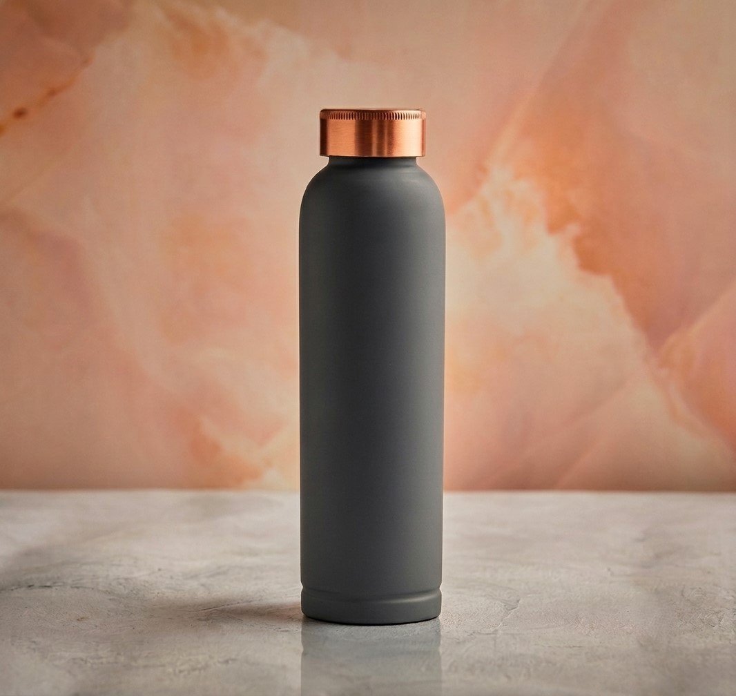 Premium Copper Water Bottle With Gray Color Design 1 Liter Leak Proof Protection
