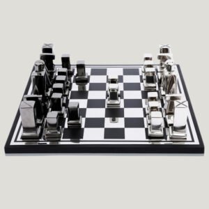 Decorative India Luxury Chrome Aluminum Chess Set Chess Game Board Set With 32 Chess Pieces Chessman Coins Pawns, for adult