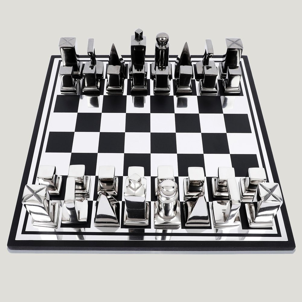 Decorative India Luxury Chrome Aluminum Chess Set Chess Game Board Set With 32 Chess Pieces Chessman Coins Pawns, for adult - Image 2
