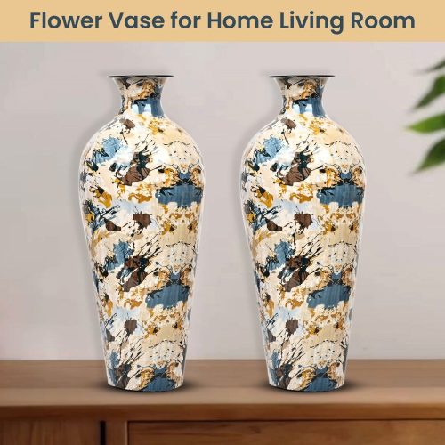 Large Metal Flower Vase Set of 2 Decorative Home & Living Room Indoor Outdoor Metal Flower Pot