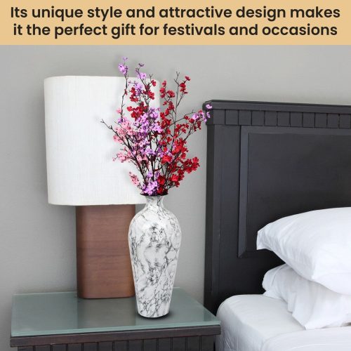 Tall White Metal Flower Vase Set of 2 - Indoor Outdoor Artificial Flower Pot for Decoration
